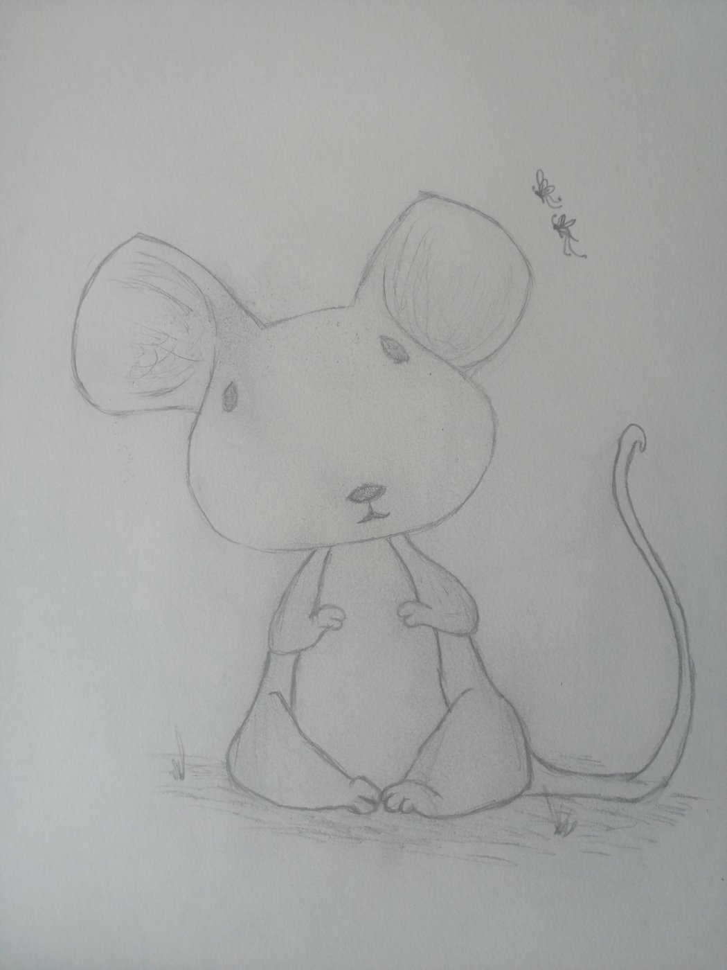A pencil drawing of a mouse