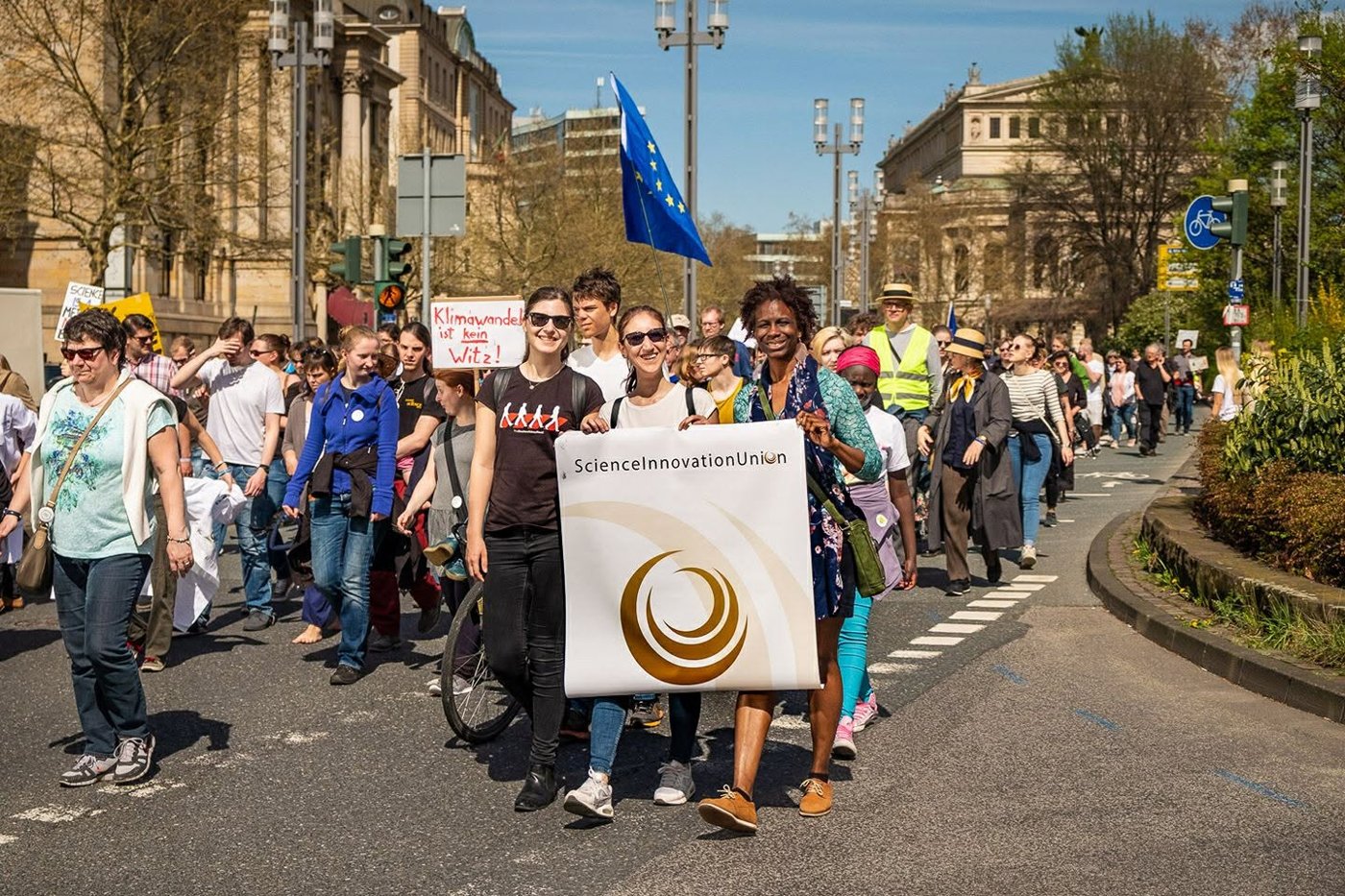 At a march with a sculpture