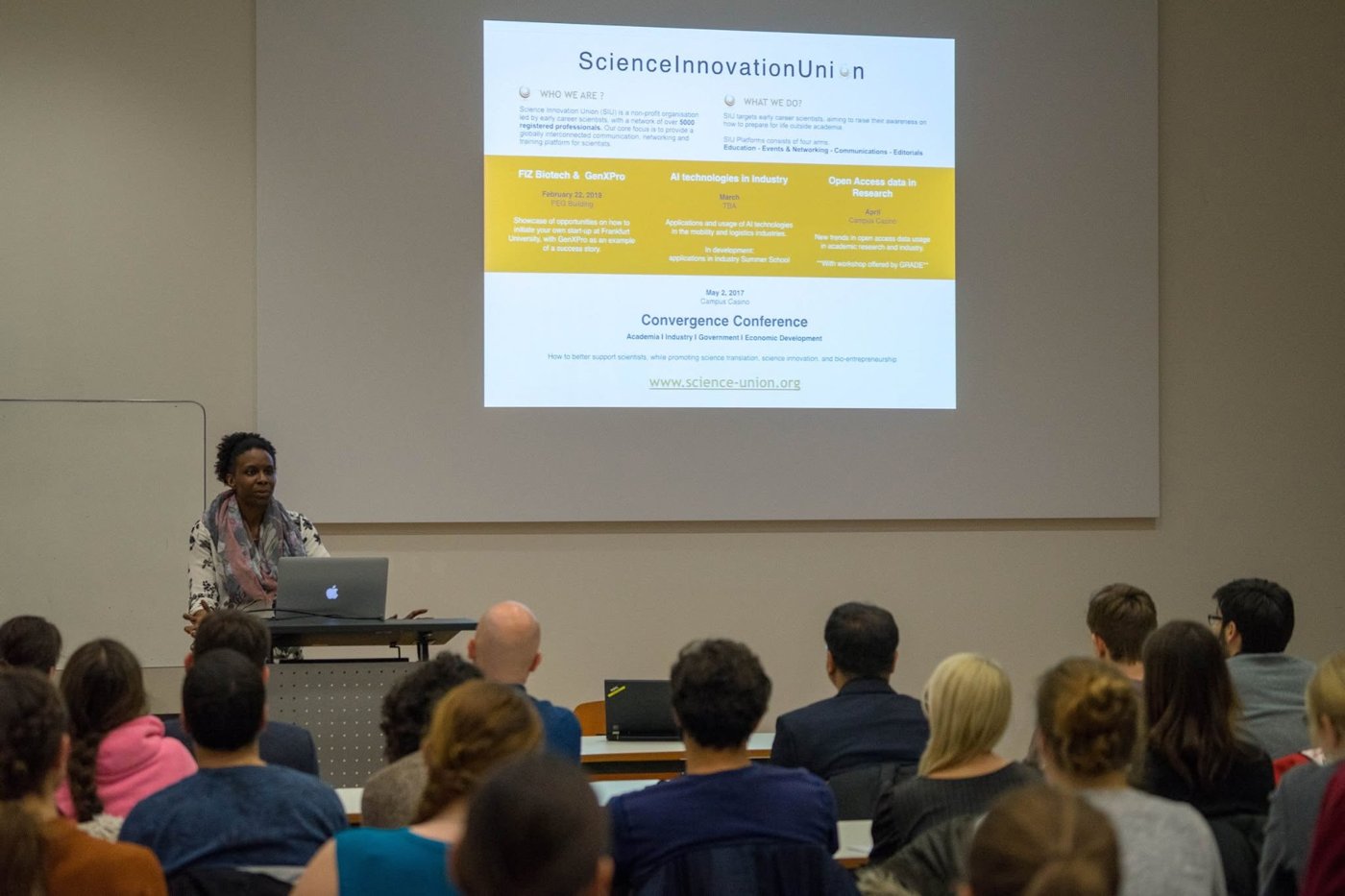 A packed lecture during a science event